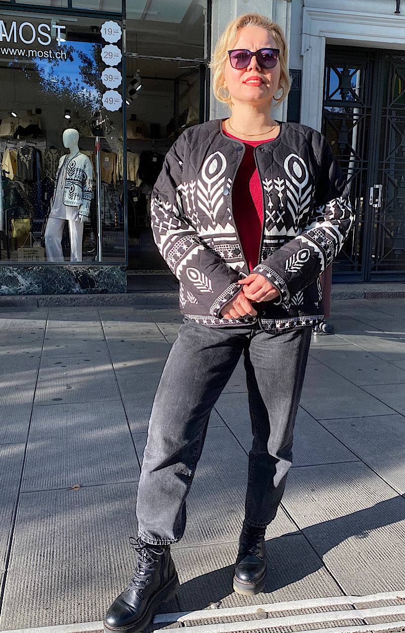 VESTE MOTIF AZTEC NOIRE ALBA