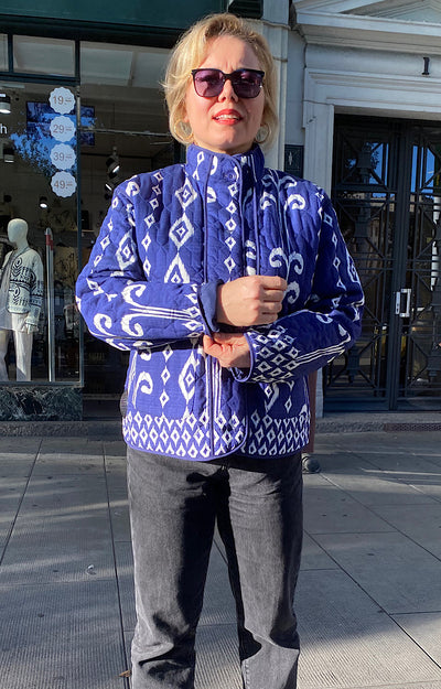 VESTE MOTIF AZTEC BLEUE AMANDA