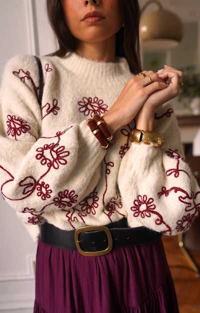 PULL BEIGE BRODÉE GIOCONDA