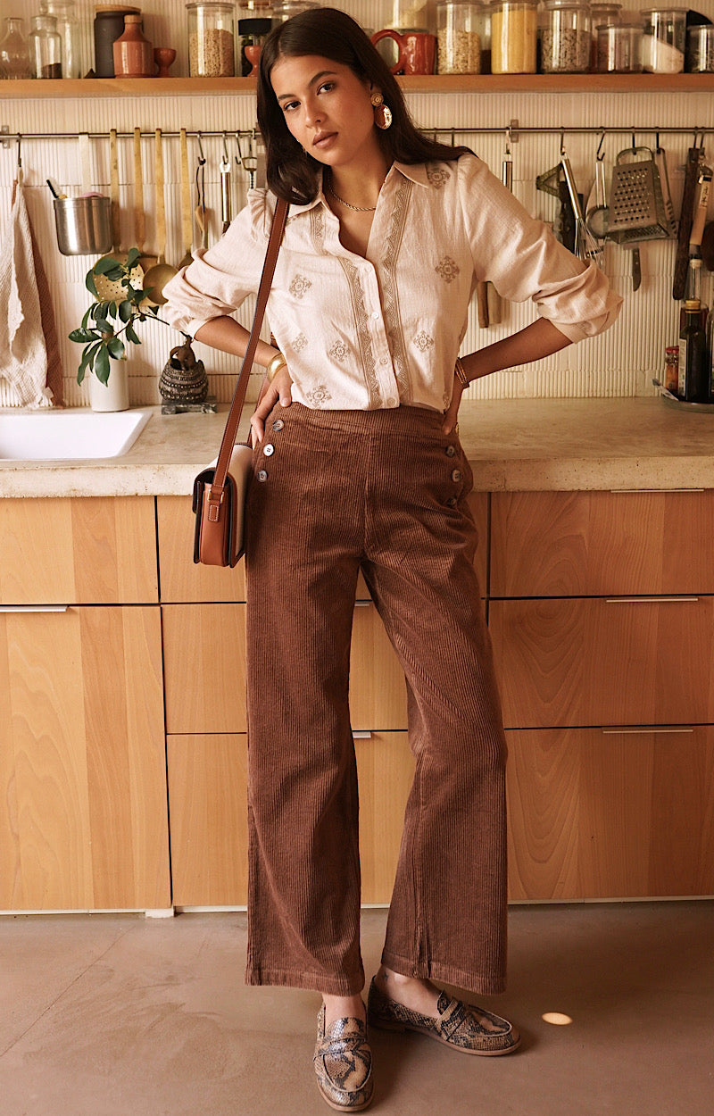 PANTALON VELOURS COTON CAMEL FILOMENA
