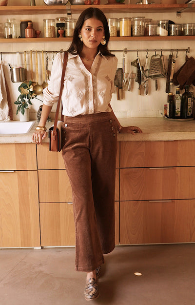 PANTALON VELOURS COTON CAMEL FILOMENA