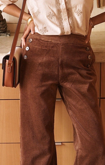 PANTALON VELOURS COTON CAMEL FILOMENA